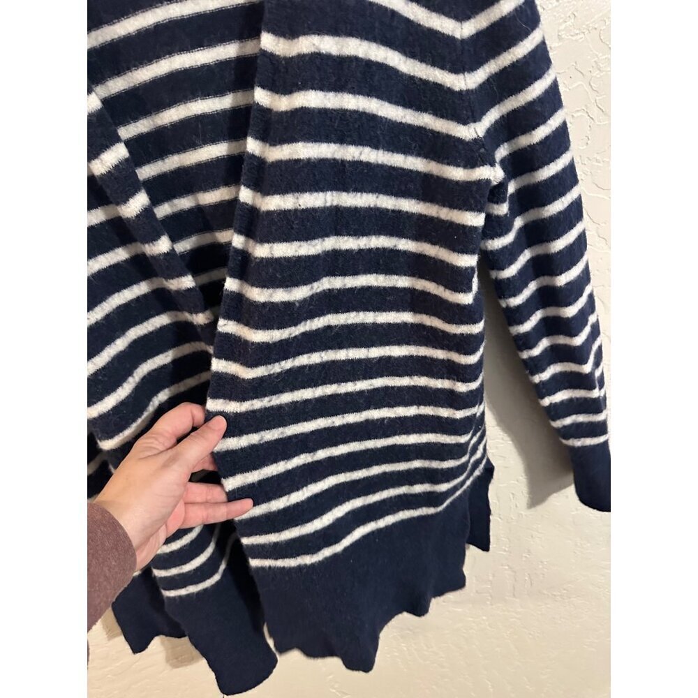 Madewell Y Cozy Blue & White "Walker" Striped Long Sleeved Alpaca Wool Cardigan - Picture 5 of 11